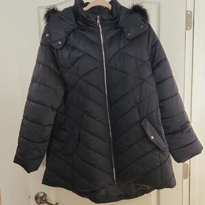 Lane Bryant Black Quilted Puffer Jacket with Faux Fur Hood 18/20